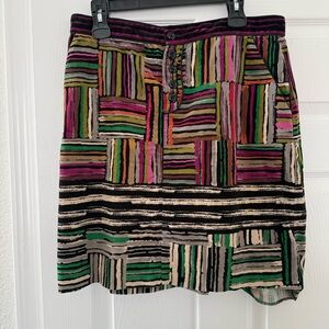 Odille Anthropologie Velvet Skirt Sz 12Multi Color Stripes Short Abv Knee Pocket